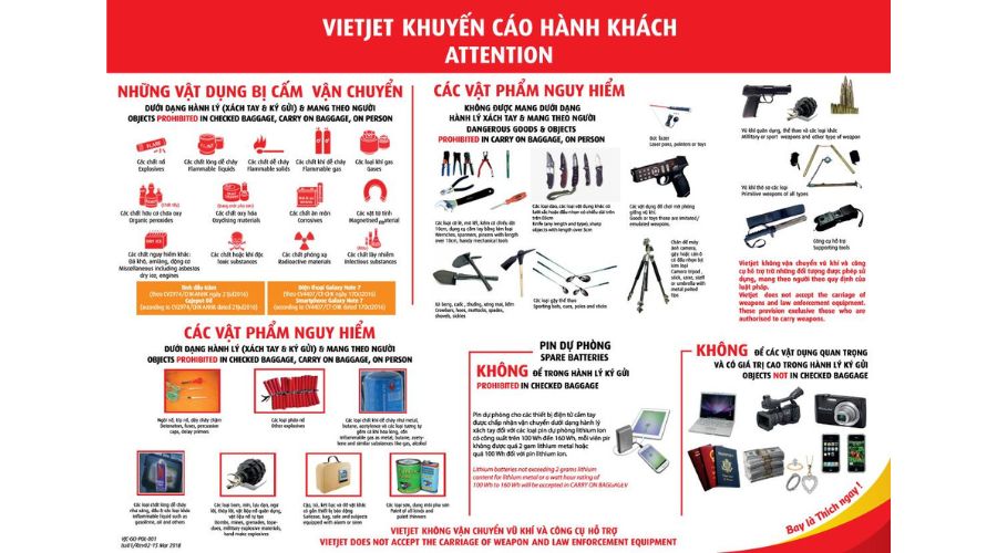 Những đồ cấm không được mang lên máy bay của Vietjet